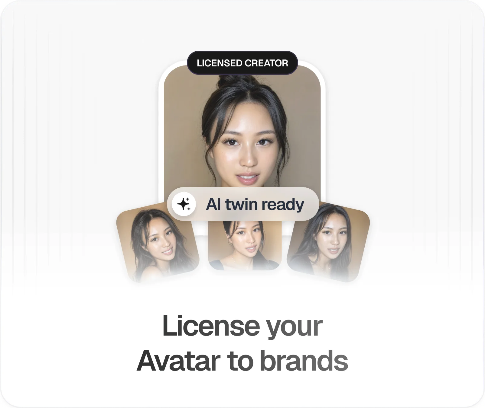Licensed creator portrait with AI host ready badge in TwinTone